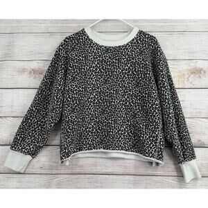 Current Elliott Animal Print Rough Hem Crewneck Sweatshirt Womens 2 White Black